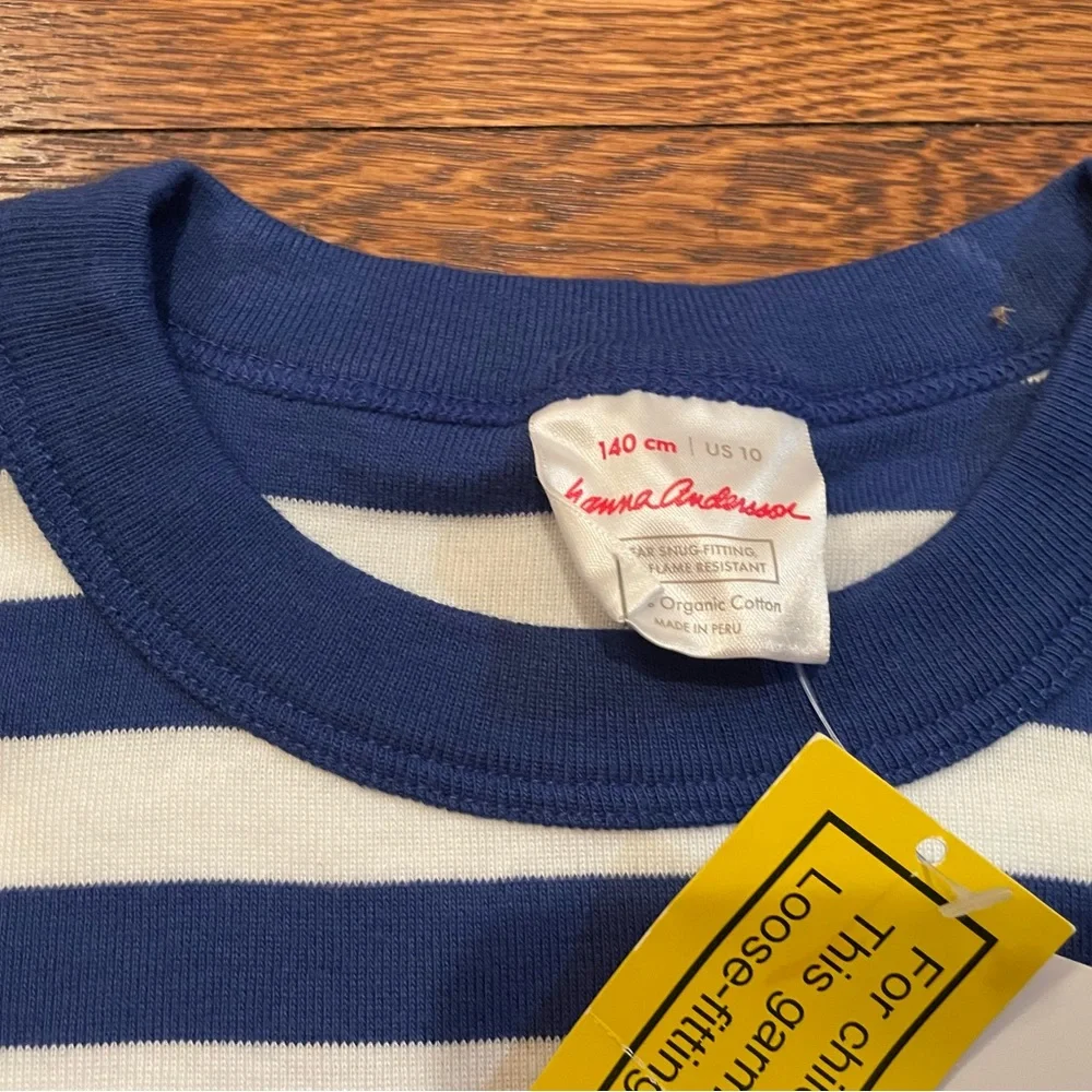 NWT Hanna Andersson Organic Cotton Blue & White Striped Short Sleeve Pajamas Top - Picture 4 of 5